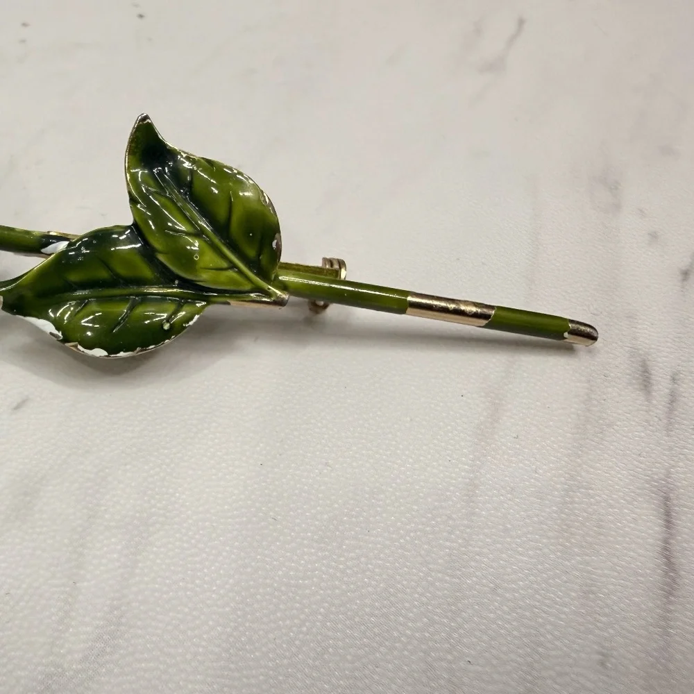 Gold Tone Black Rose Brooch - Picture 9 of 12